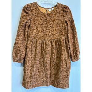 GAP Kids Corduroy Babydoll Dress Brown Animal Print Girls Size 12 Cotton EUC